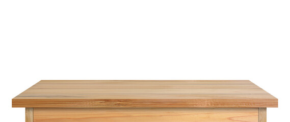brown wooden table top isolated on transparent background png. Used for displaying or editing your product.
