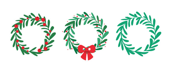 set of Christmas wreath leafs vector illustration