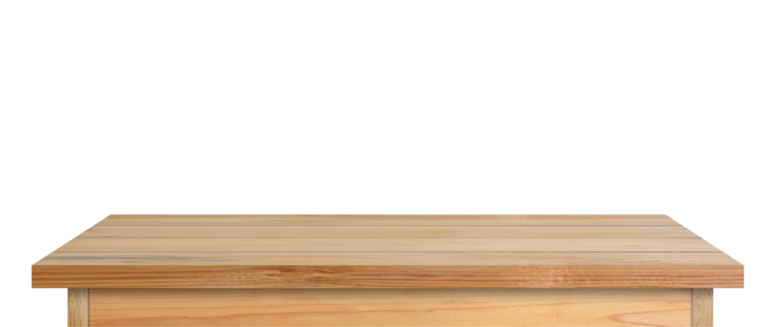 brown wooden table top isolated on transparent background png. Used for displaying or editing your product.