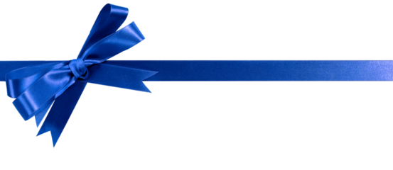 Blue gift bow ribbon horizontal straight banner isolated transparent background photo PNG file