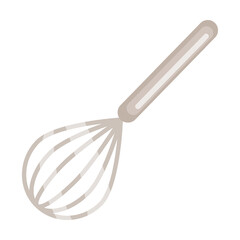 Baker metal whisk for whipping egg whites, bread and other food cooking with flour, mixer and baking cartoon vector illustration