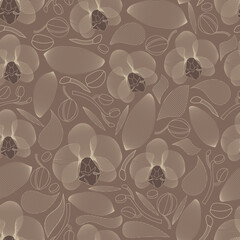 Orchids seamless vector pattern. Retro style. Illustration for wallpaper and textiles