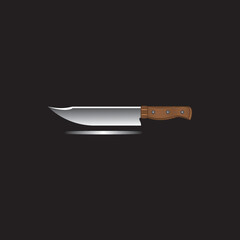 Isolated kitchen knife icon on black background. Vector illustration in flat style.