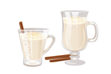 Tom and Jerry cocktail with cinnamon sticks.Traditional winter, warm Christmas cocktail.Vector illustration.