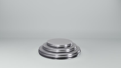 pedestal with multi-layer stainless steel circle on white background, minimal concept podium 3D rendering mockup template.