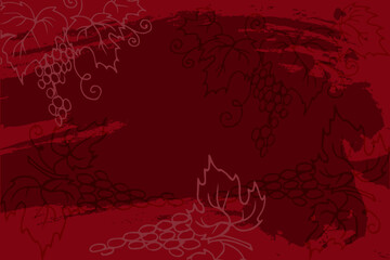 Red wine background with grapes for labels, tags, stickers for wine. New wine. Wine and food. Vector illustration.