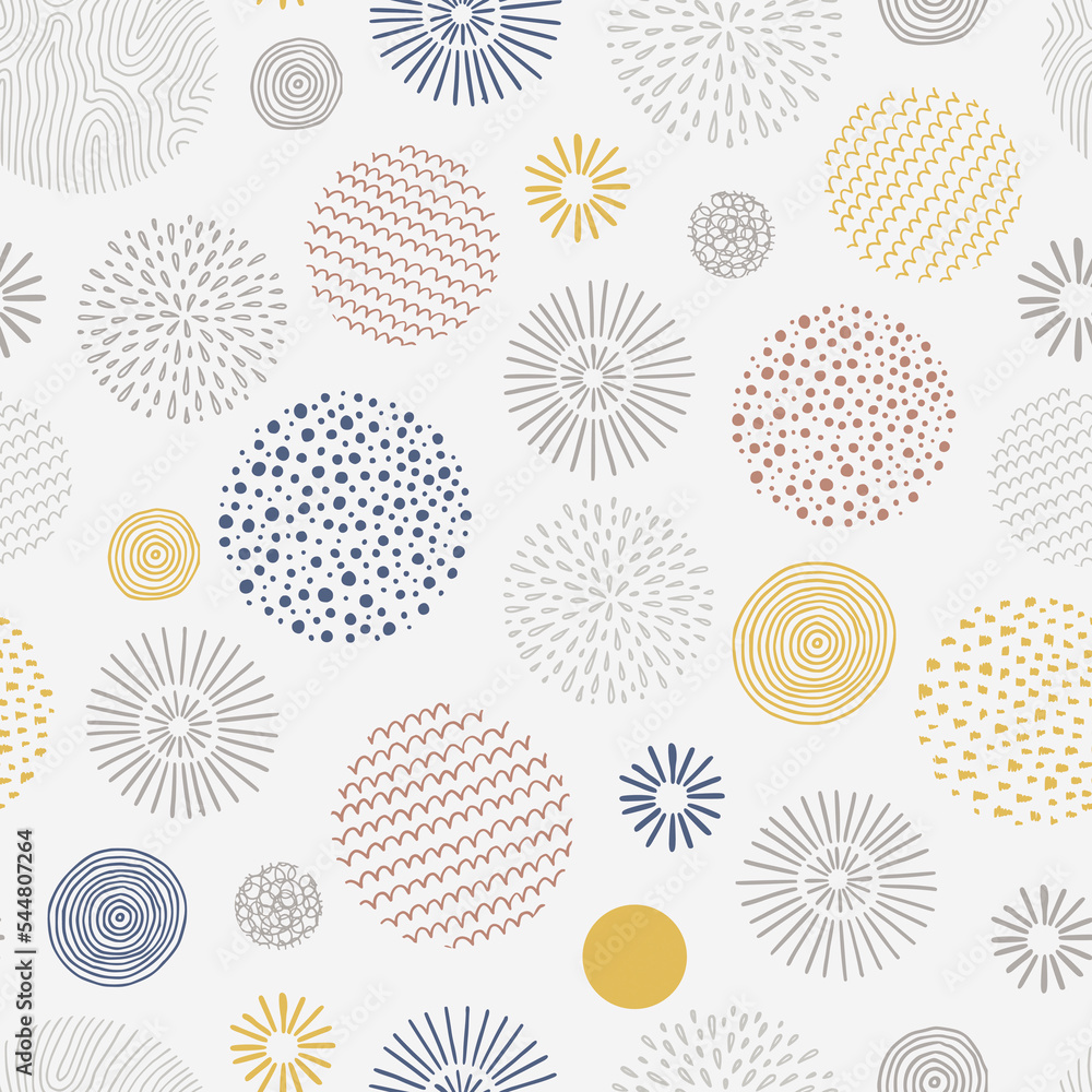 Fototapete hand drawn doodle children circle seamless pattern. doodle style abstracrt textured scribble, stripp