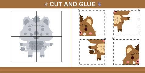 cartoon cute boar.education paper game for kindergarten and preschool.cut and glue game