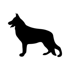 The dog icon. Black silhouette of an adult Shepherd. A pet. A service dog. Vector illustration isolated on a white background for design and web.