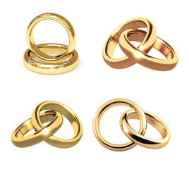 Collection of gold wedding rings. Objects isolated on white background