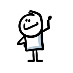 Funny boy with rising up hand with cute smile.