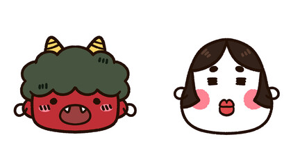 かわいい赤鬼とおかめのお面セット