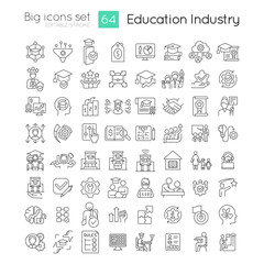 Fototapeta na wymiar Education industry linear icons set. Specific knowledge. Learning process. Customizable thin line symbols. Isolated vector outline illustrations. Editable stroke. Quicksand-Light font used