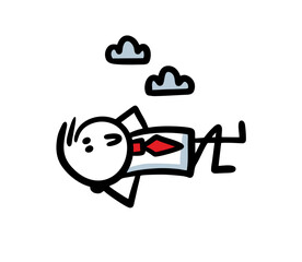 Dreamy doodle office man lies with his hands behind his head and looks dreamily into the sky.