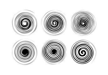 Fototapeta premium Set black and white spiral element, twisted swirl silhouette on white background