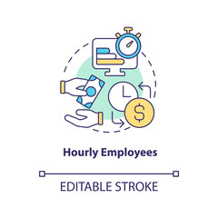 Hourly employees concept icon. Worker wage type. Payroll processing method abstract idea thin line illustration. Isolated outline drawing. Editable stroke. Arial, Myriad Pro-Bold fonts used