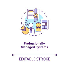 Professionally managed systems concept icon. Employee payroll type abstract idea thin line illustration. Isolated outline drawing. Editable stroke. Arial, Myriad Pro-Bold fonts used