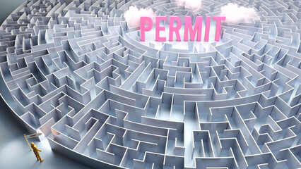 Permit and a difficult path, confusion and frustration in seeking it, hard journey that leads to Permit,3d illustration