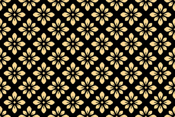 Flower geometric pattern. Seamless vector background. Gold and black ornament