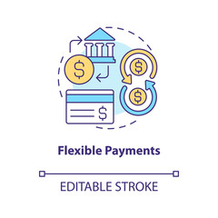 Flexible payments concept icon. Payroll management software benefit abstract idea thin line illustration. Isolated outline drawing. Editable stroke. Arial, Myriad Pro-Bold fonts used