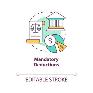 Mandatory Deductions Concept Icon. Employee Payroll Withholding Type Abstract Idea Thin Line Illustration. Isolated Outline Drawing. Editable Stroke. Arial, Myriad Pro-Bold Fonts Used