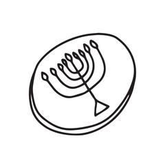 Vector doodle Hanukkah chocolate coin with Menorah illustration