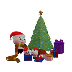 3d panda santa mascot with christmas tree and gifts png
