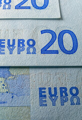 Texture Fine lines microprint on twenty euro banknote protection against fraud