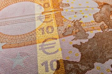Fine tamper-proof line on ten euro banknote protection against fraud tilt image