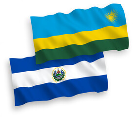 Flags of Republic of Rwanda and Republic of El Salvador on a white background