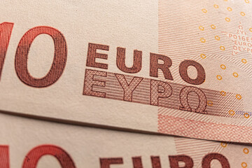 Fine lines tamper-proof microprint on ten euro banknote protection against fraud, counterfeits currecy seal