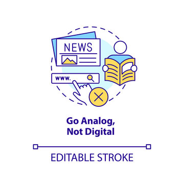 Go analog not digital concept icon. Information consumption. Prevent news overload abstract idea thin line illustration. Isolated outline drawing. Editable stroke. Arial, Myriad Pro-Bold fonts used