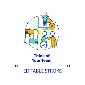 Think of your team concept icon. Stay informed without stress from news abstract idea thin line illustration. Isolated outline drawing. Editable stroke. Arial, Myriad Pro-Bold fonts used
