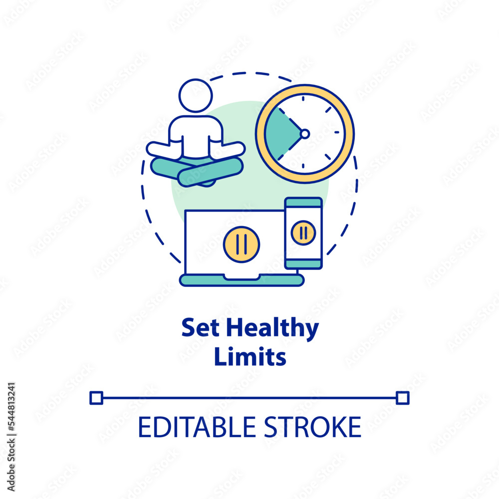 Aufkleber set healthy limits concept icon. help kids to stop doomscrolling tip abstract idea thin line illustr