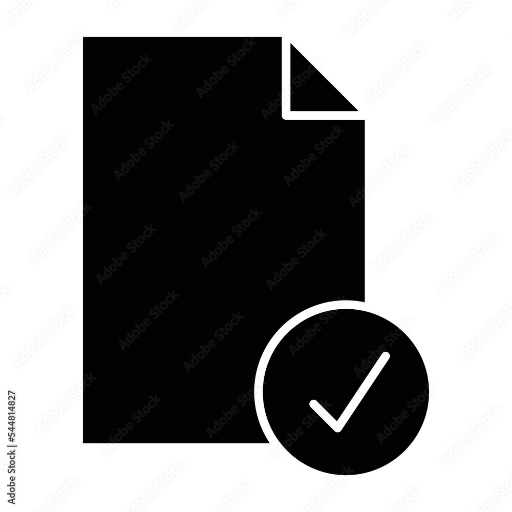 Poster paper glyph icon illustration with check mark. suitable for verified document icon. icon related to 