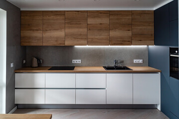 Obraz na płótnie Canvas Kitchen interior with wooden cabinet