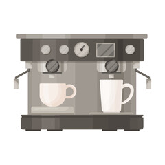 Coffee machine and coffeemaker. Vector illustrations of modern or retro equipment for espresso and moka drink. Cartoon concept