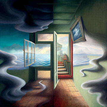 concept of parallel realities or universe, multiverse, abstract, digital painting, conceptual  art, illustration 