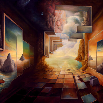 concept of parallel realities or universe, multiverse, abstract, digital painting, conceptual  art, illustration 