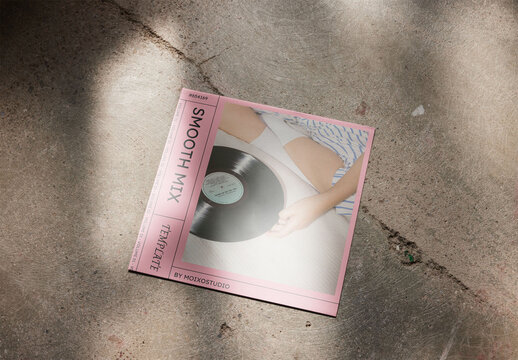 Vinyl Cover Case Mockup On Floor With Shadows