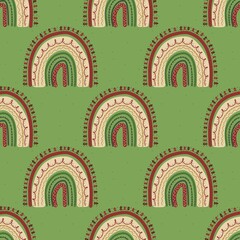 seamless new years pattern with christmas rainbow in green colour