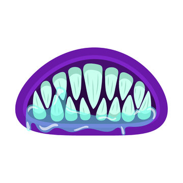 Colorful monster mouth cartoon vector illustration. Cute and scary goblin, gremlin, aliens mouths with tongue, decayed sharp teeth