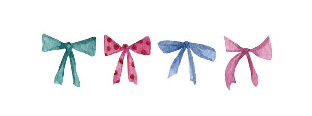 Watercolor festive, holiday, gift bow, ribbon, soft illustration, simple, cute, celebration