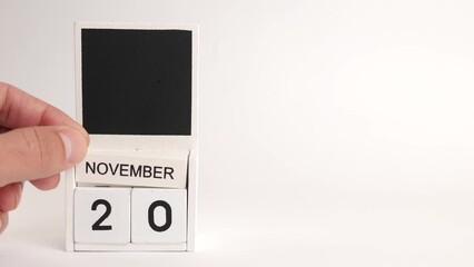 Calendar with the date November 20 and a place for designers. Illustration for an event of a certain date.