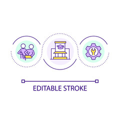 Specific skills learning loop concept icon. Education industry. Professional knowledge abstract idea thin line illustration. Isolated outline drawing. Editable stroke. Arial font used