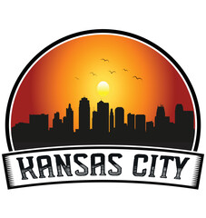 Kansas City Missouri USA Skyline Sunset Travel Souvenir Sticker Logo Badge Stamp Emblem Coat of Arms Vector Illustration EPS