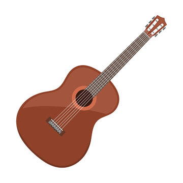 classic country guitar cartoon vector illustration. Colorful musical instrument for entertainment or rock band on white background