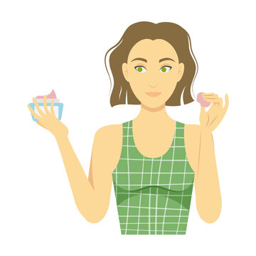 recommend clip art: Cartoon girl uses cosmetic cream in jar, doing skincare routine vector illustration. Female character using natural products against acne on face, anti wrinkle cosmetic