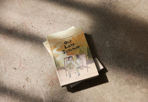 Stack of Two Hardcover Book Mockup on Floor