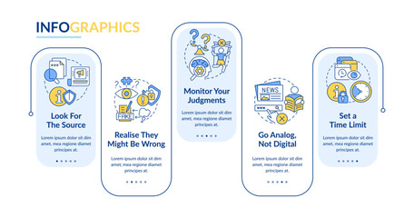 Protecting brain from bad news rectangle infographic template. Data visualization with 5 steps. Editable timeline info chart. Workflow layout with line icons. Lato Bold, Regular fonts used © bsd studio